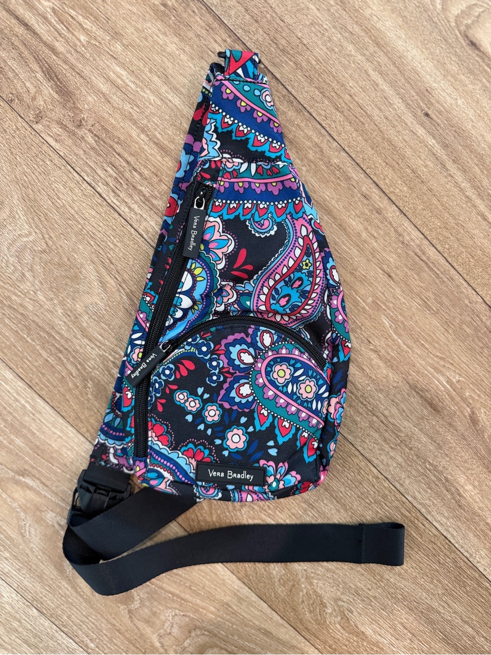Vera Bradley Sling Backpack Crossbody Bag Floral Paisley Black Multicolor